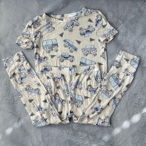 Posh Peanut Cream Monster Truck Print Kids Pajama Set